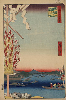 Ando Hiroshige print Ryōgoku sentyu, asakusa enkei