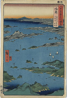 Ando Hiroshige print Mutsu, matsushima fūkei, tomiyama chōbō no horizu