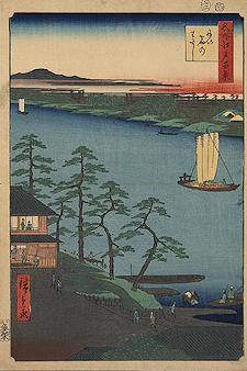 Ando Hiroshige print Nijuku no watashi 1